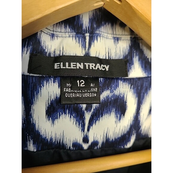 Ellen Tracy Cardigan Jacket Womens Size 12 Blue White Office Career Boho Fall - Picture 5 of 8